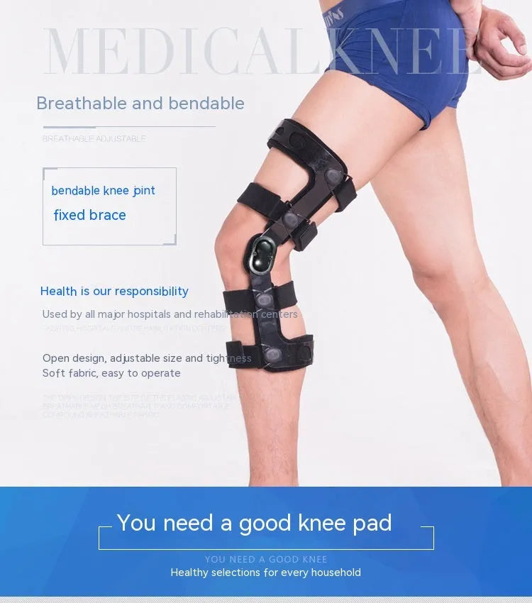 Black anterior ligament knee pad supporter showing left and right knee sizing options