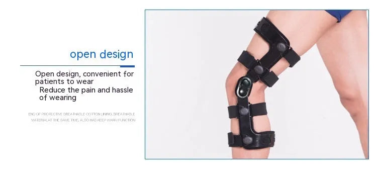Black anterior ligament knee pad supporter showing left and right knee sizing options