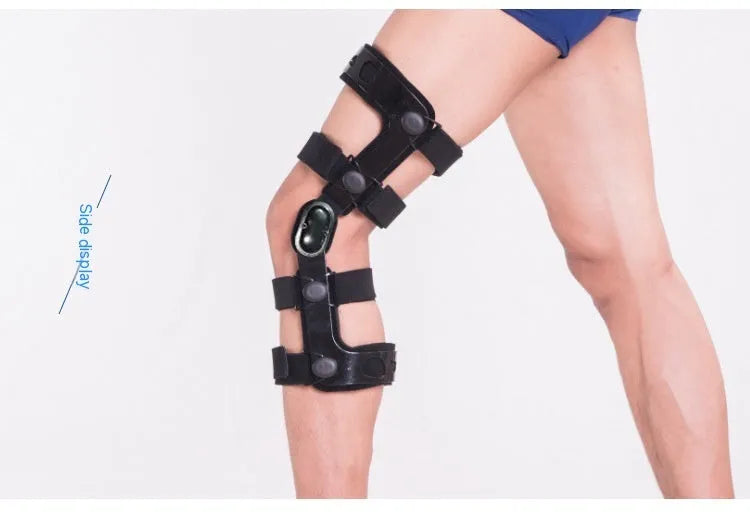 Black anterior ligament knee pad supporter showing left and right knee sizing options
