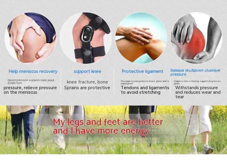 Black anterior ligament knee pad supporter showing left and right knee sizing options