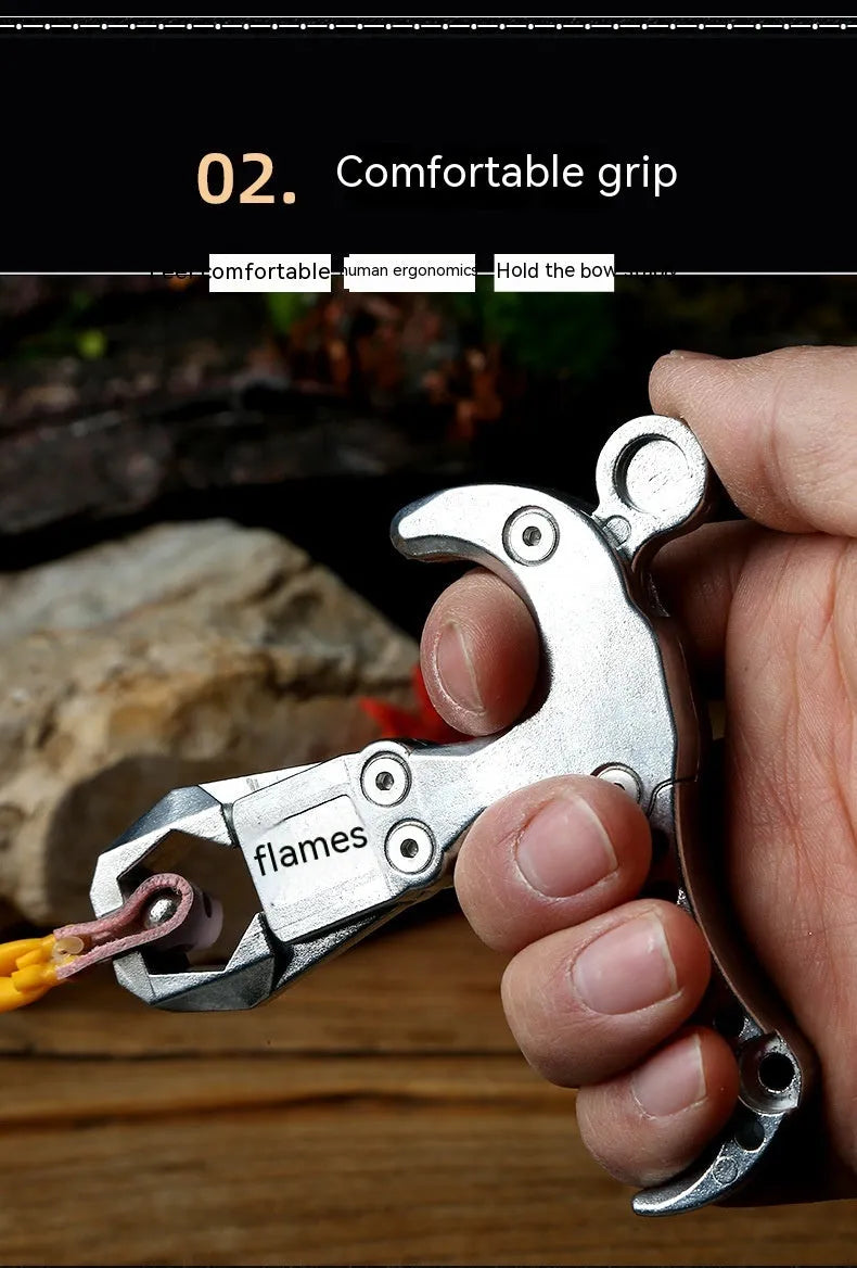 Zinc alloy release aid with two-axis harpoon clip for archery and fishing equipment