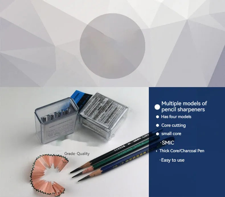 Four holes pencil sharpener with geometric plastic design and integrated screwdriver tool