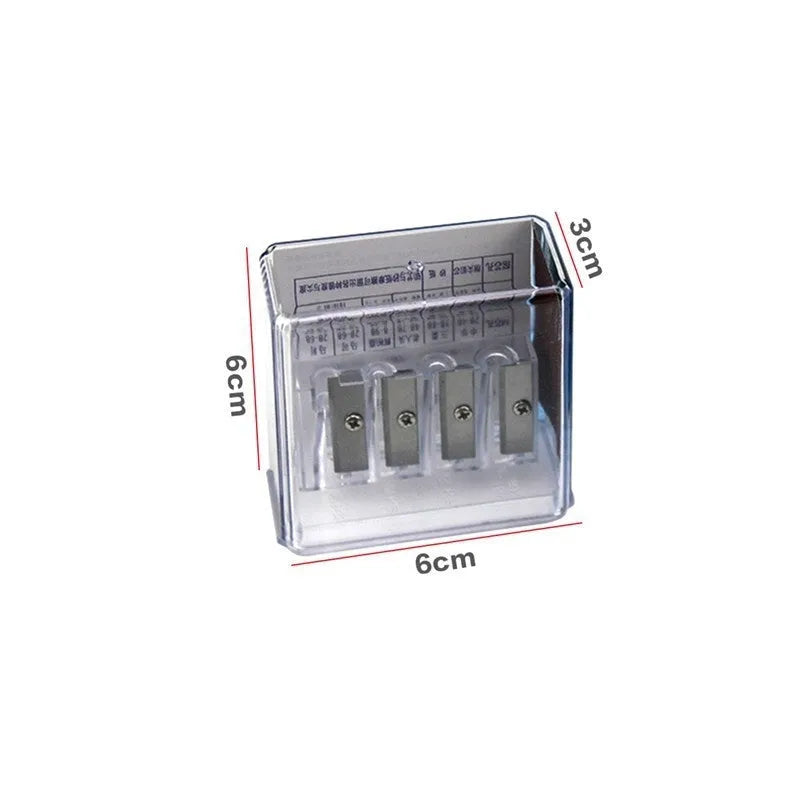 Four holes pencil sharpener with geometric plastic design and integrated screwdriver tool