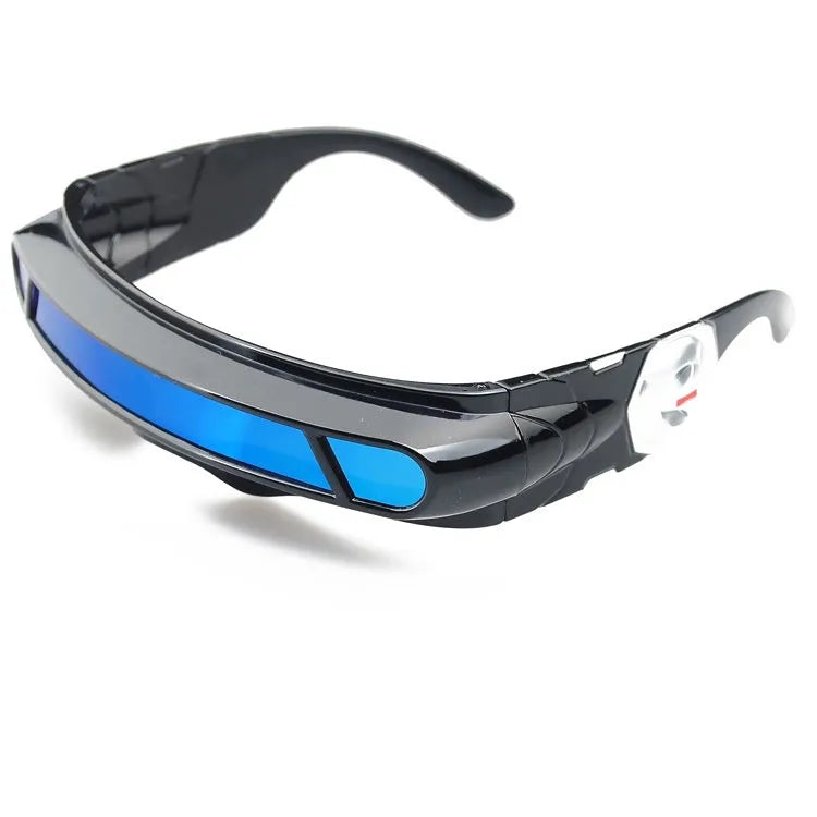 Black full rim polarised sports sunglasses shown with blue mercury tint lenses.