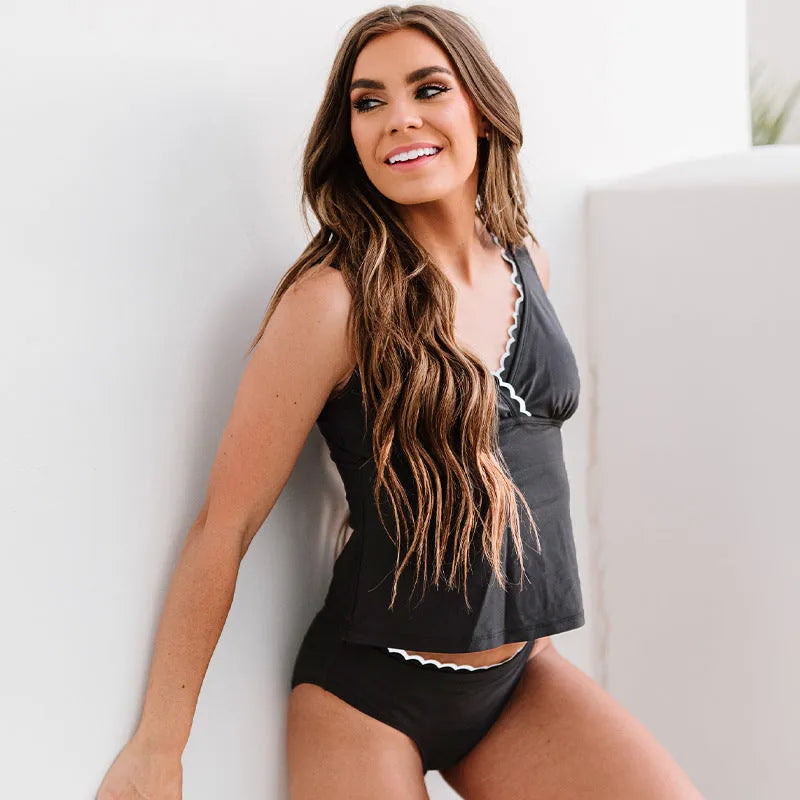 Black women's swimsuit bikini set made from nylon fabric