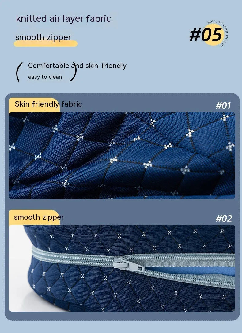 Heart-shaped dark blue memory foam leg pillow for adult knee or ankle support.