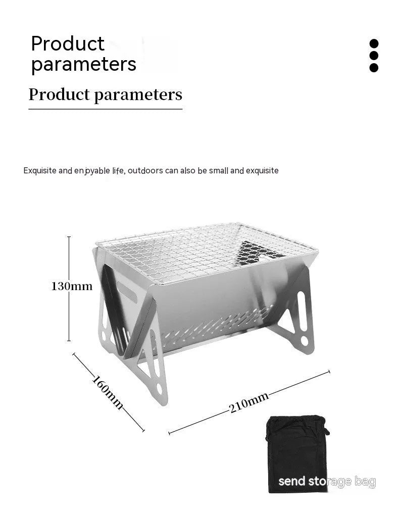 Large stainless steel folding barbecue oven with storage bag, suitable for 1-2 people.