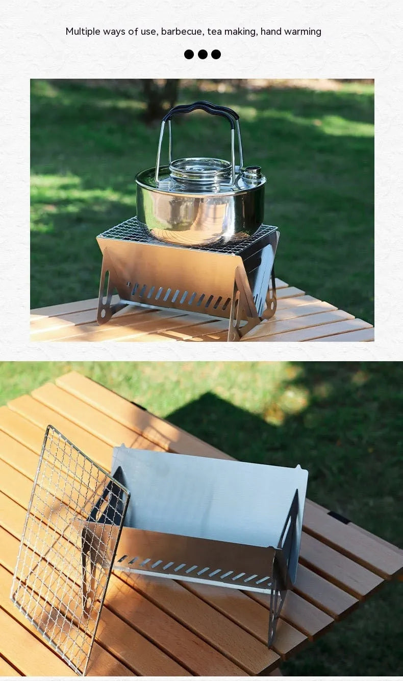 Large stainless steel folding barbecue oven with storage bag, suitable for 1-2 people.