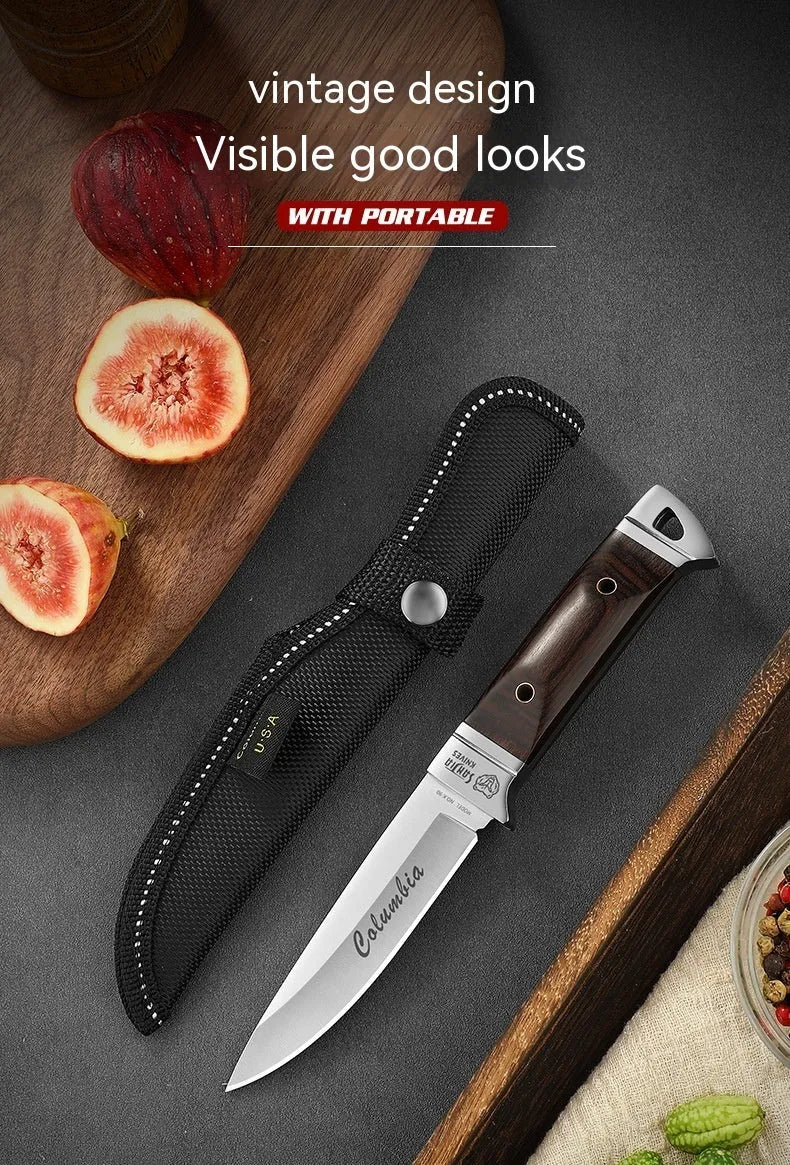National style stainless steel camping fruit knife with leather protective case