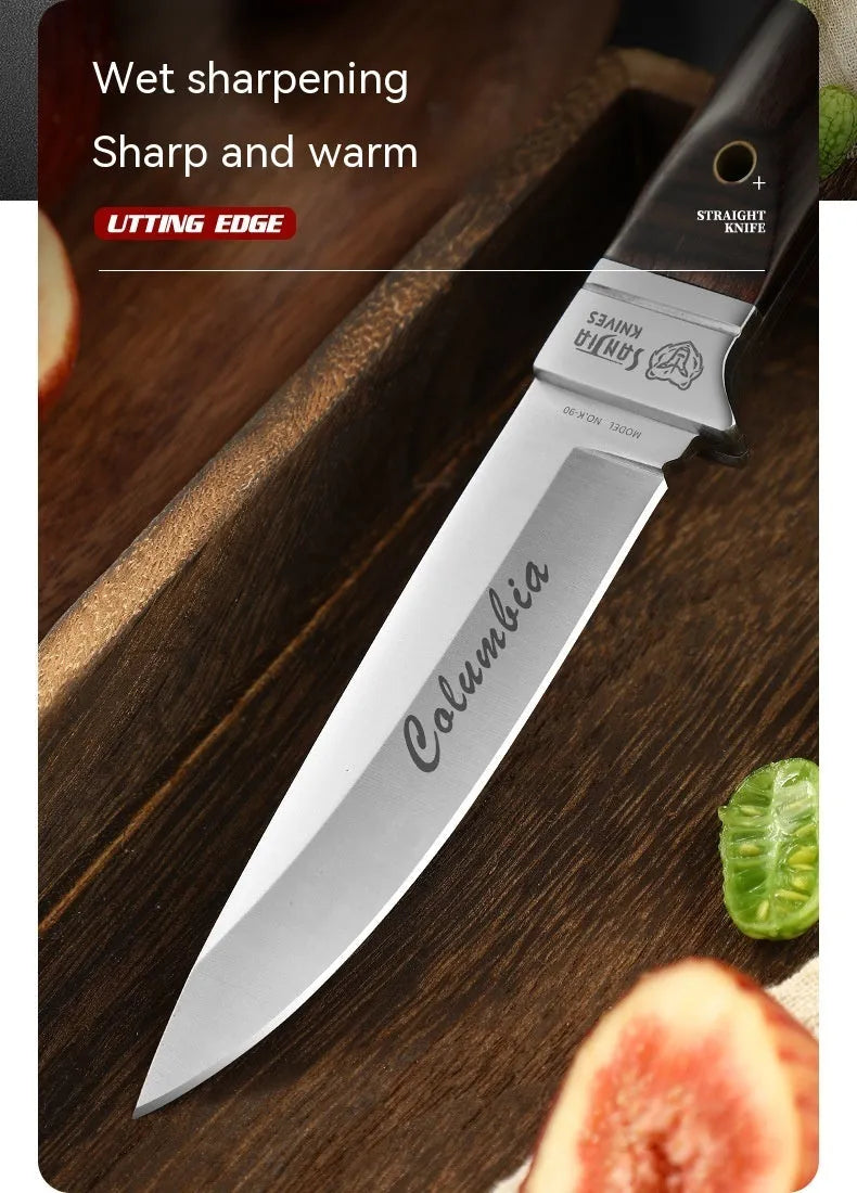 National style stainless steel camping fruit knife with leather protective case