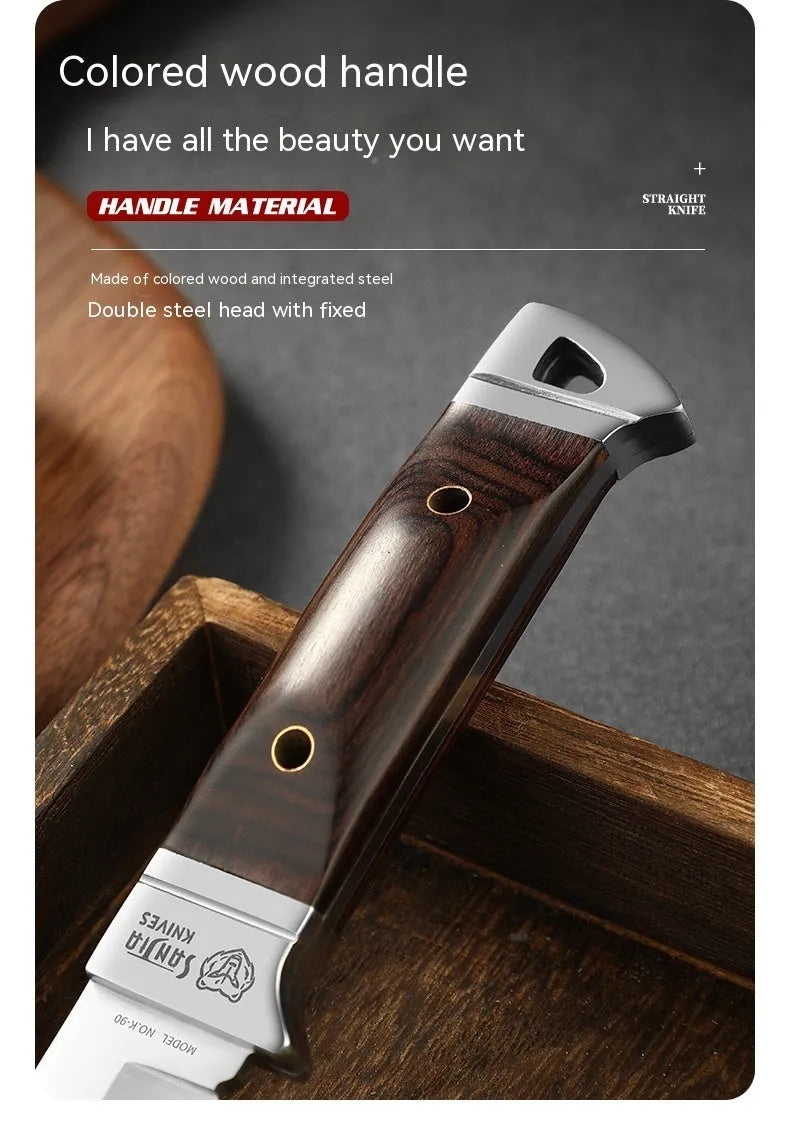 National style stainless steel camping fruit knife with leather protective case