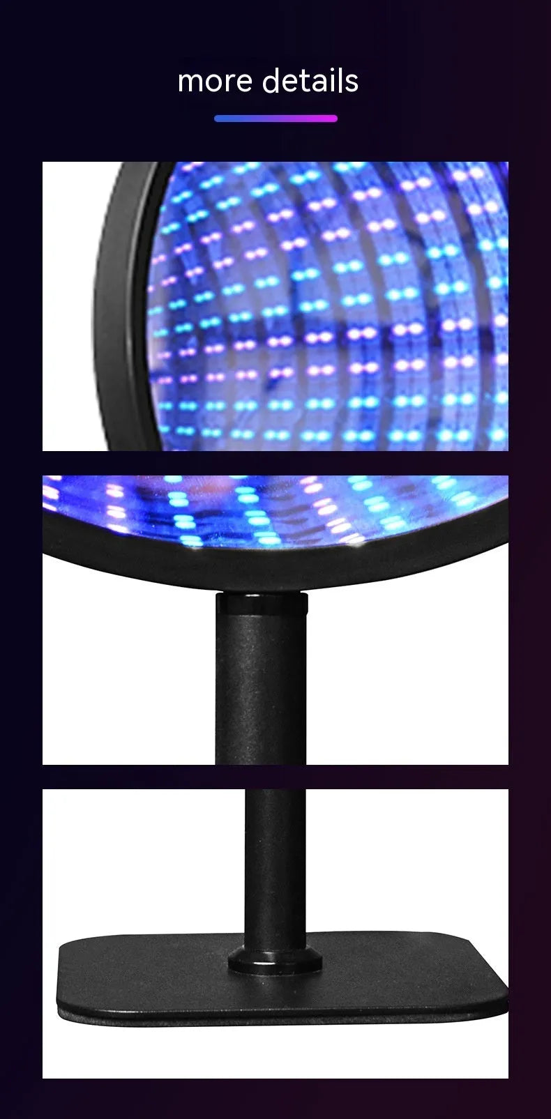 Creative Tunnel Multi-layer LED Mirror Ambience Light with remote control on a wooden table