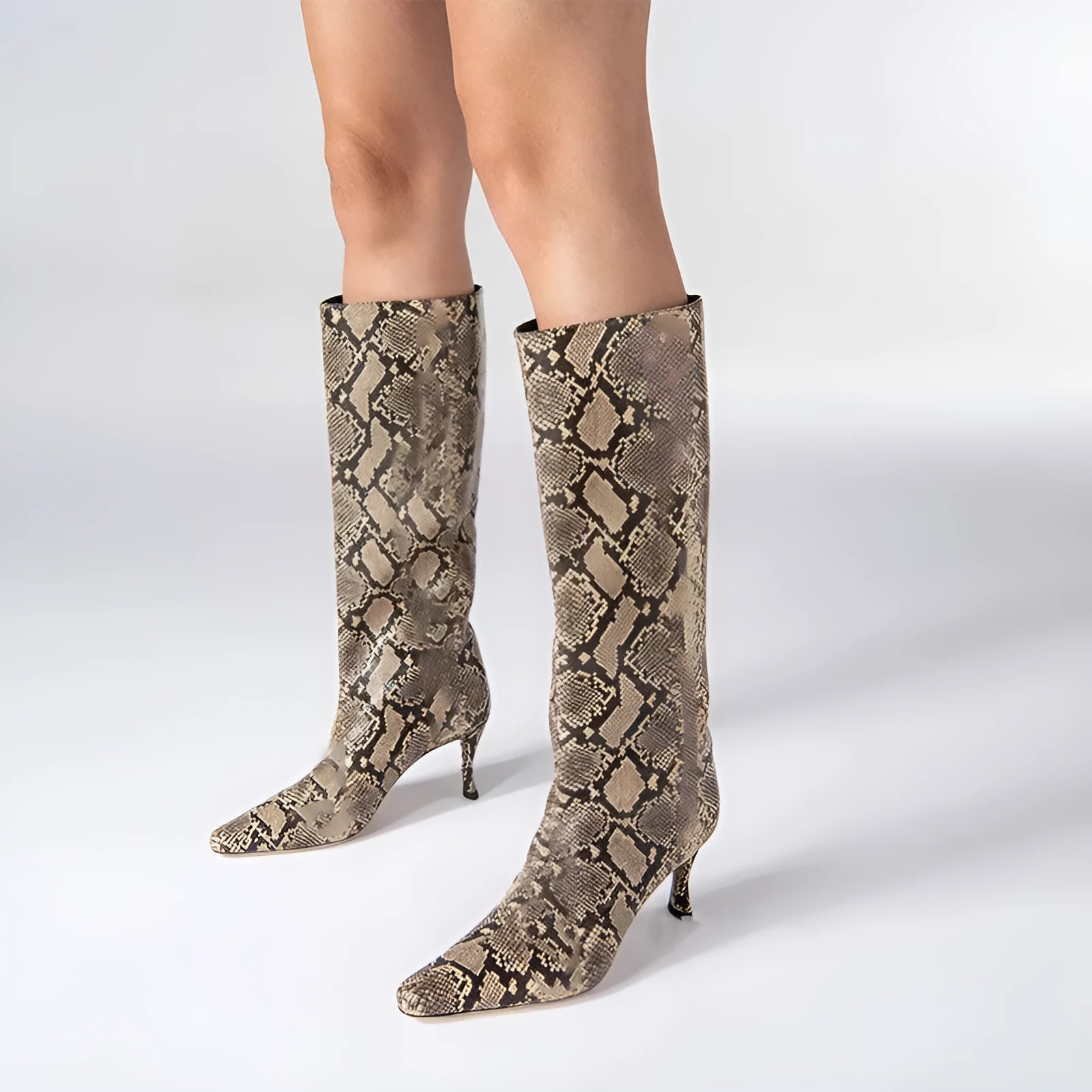 Women's square head cowboy boots in microfiber available in multiple colours including black, grey and patterned options