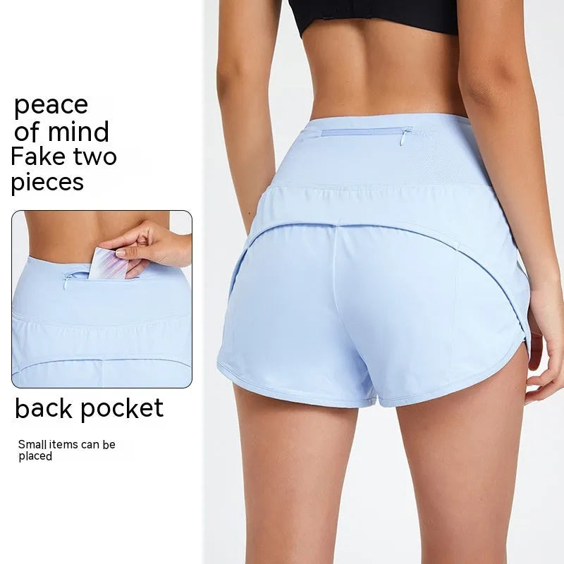 Black high-waisted women's fitness shorts made from quick-drying nylon fabric