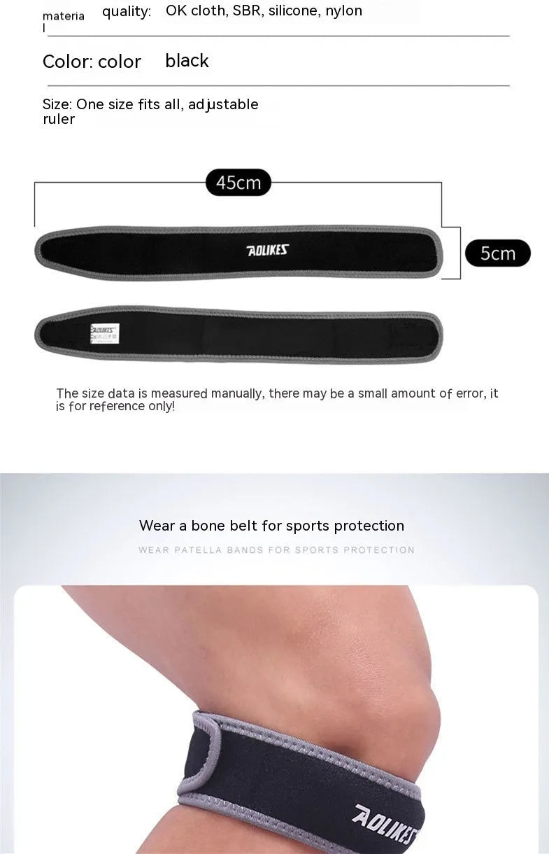 Black and grey patella retinaculum knee strap for adult sports protection during running, football and basketball