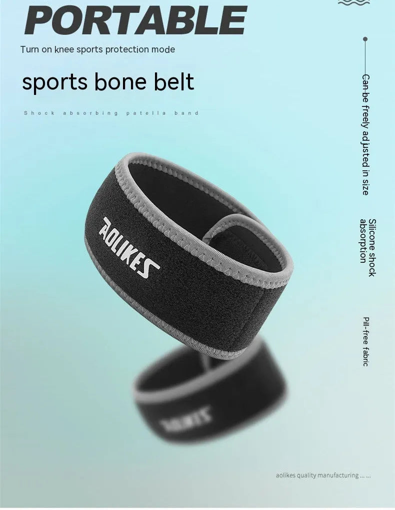 Black and grey patella retinaculum knee strap for adult sports protection during running, football and basketball