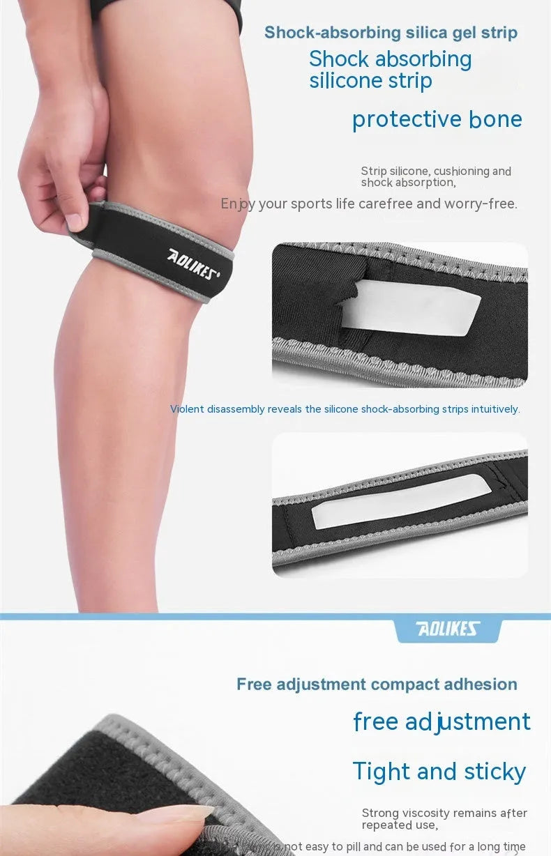 Black and grey patella retinaculum knee strap for adult sports protection during running, football and basketball