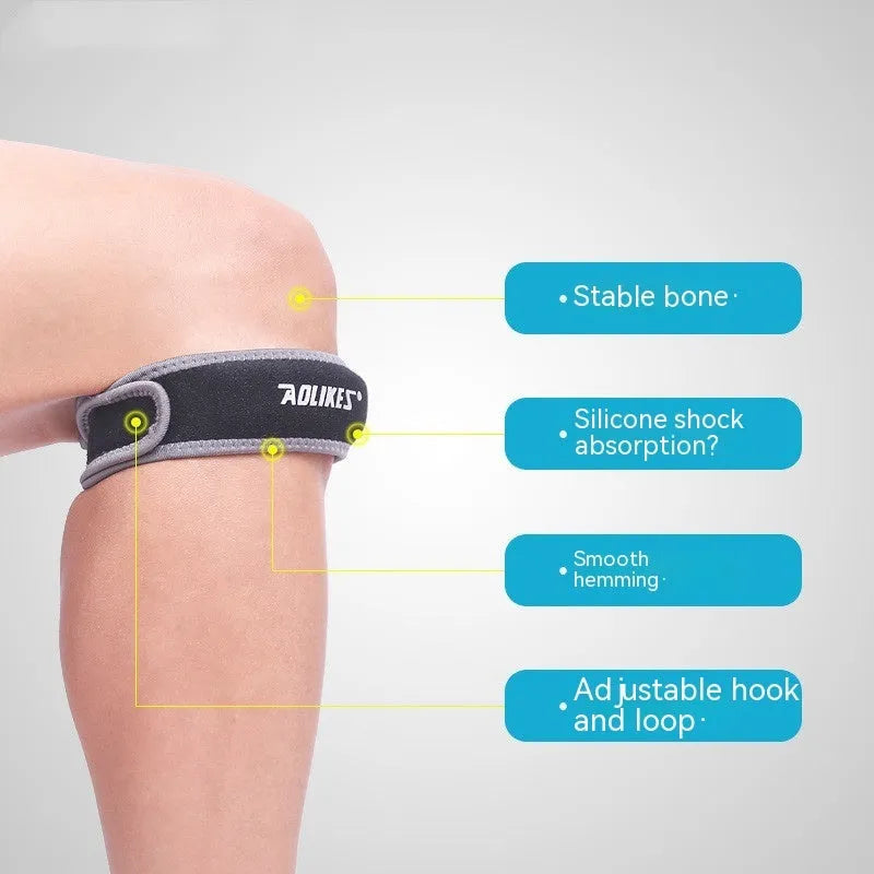 Black and grey patella retinaculum knee strap for adult sports protection during running, football and basketball