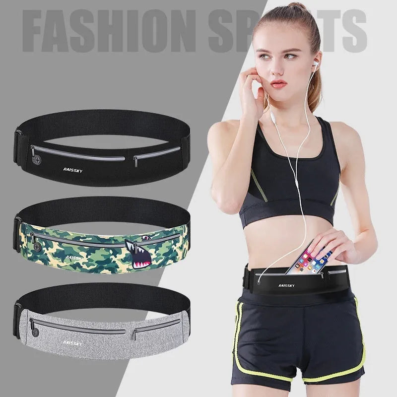 8-inch waterproof waist bag in chinlon Lycra for outdoor sports with anti-theft features
