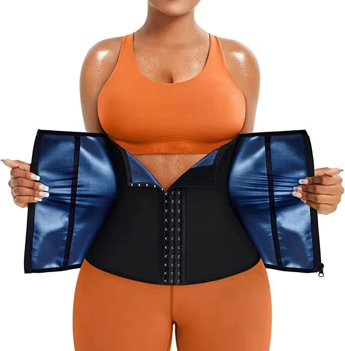 Neoprene composite fabric waist shaping belly belt with adjustable abdominal contraction in blue or silver colours