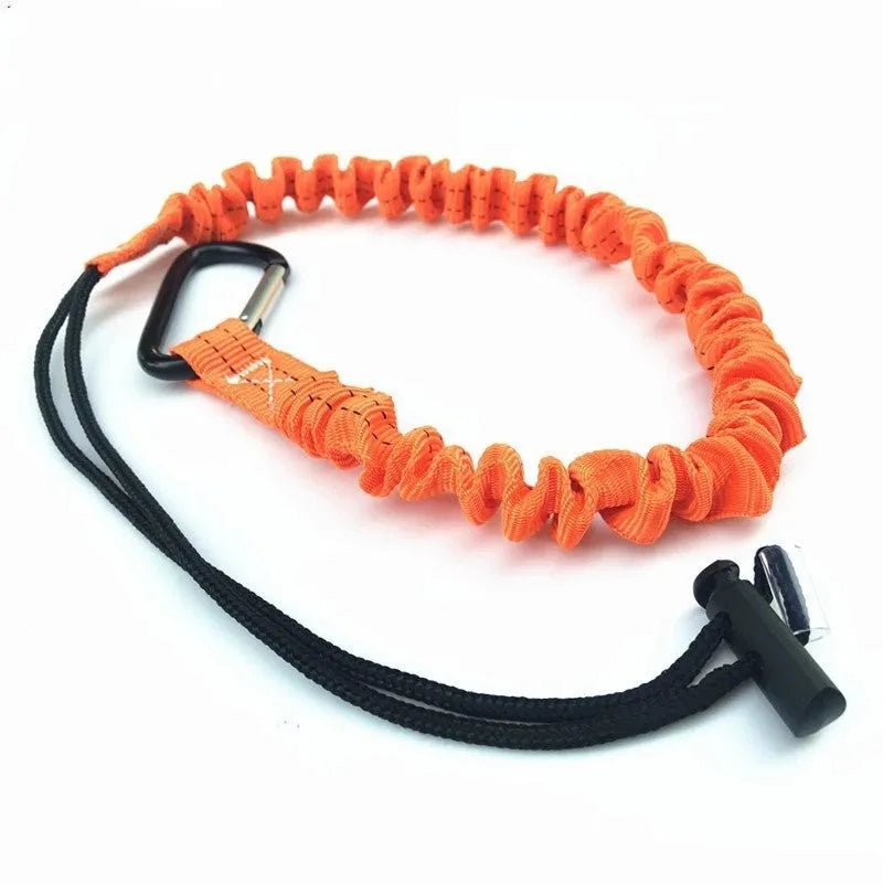 Orange fishing rod safety rope showing 90cm length and polyester polypropylene construction