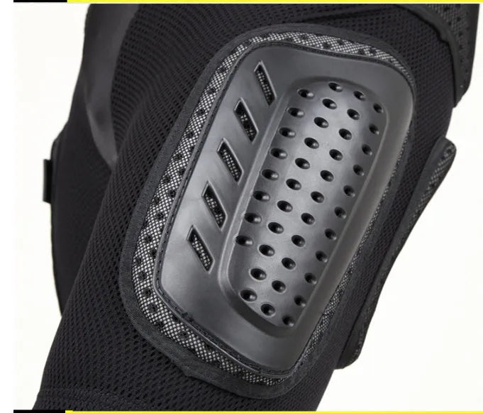 Black cycling hip protection pants showing integrated padding, available in sizes S, M, L, XL.