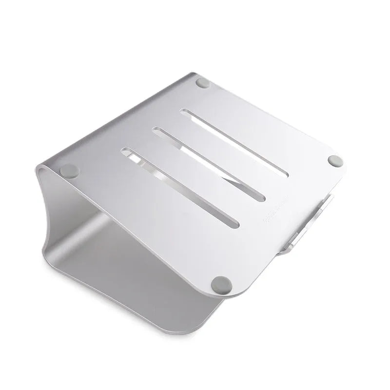 Aluminium alloy notebook cooling bracket in silver colour, showing its thin 4.07mm profile and rotary hinge design.
