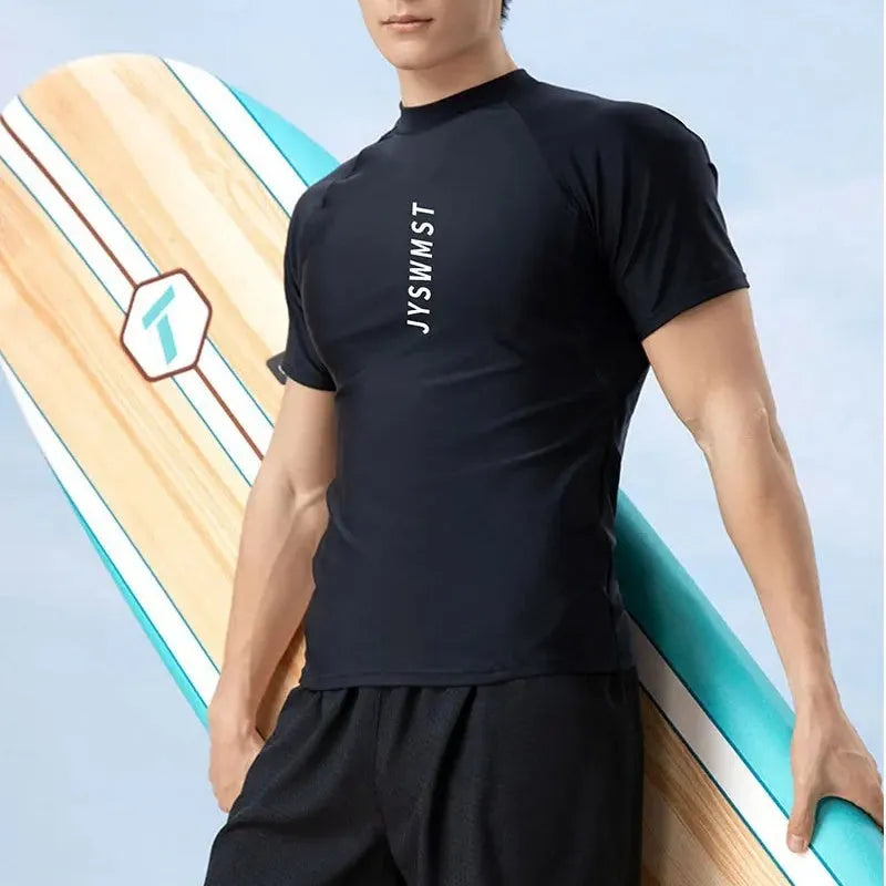 Men's plus size swimming trunks and top set in polyester fabric