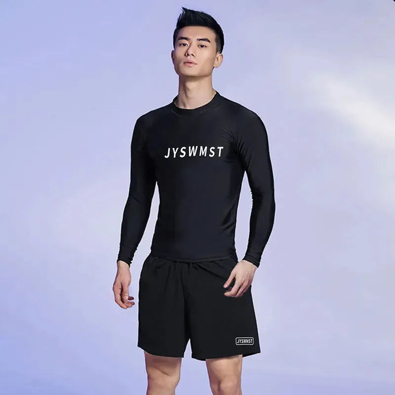 Men's plus size swimming trunks and top set in polyester fabric