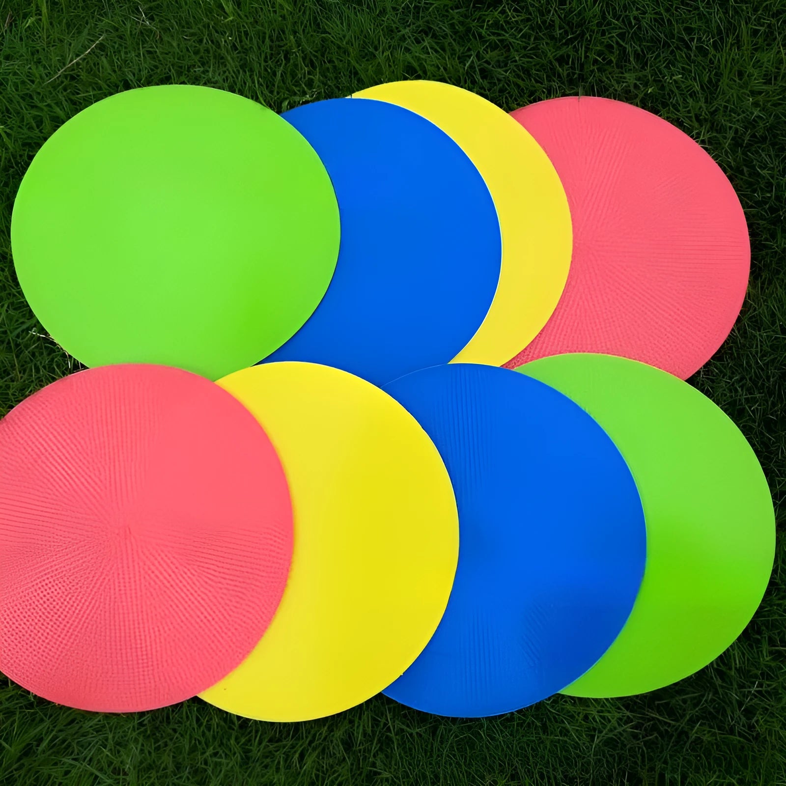 Flat circular football training marker disc in bright colours measuring 23cm diameter