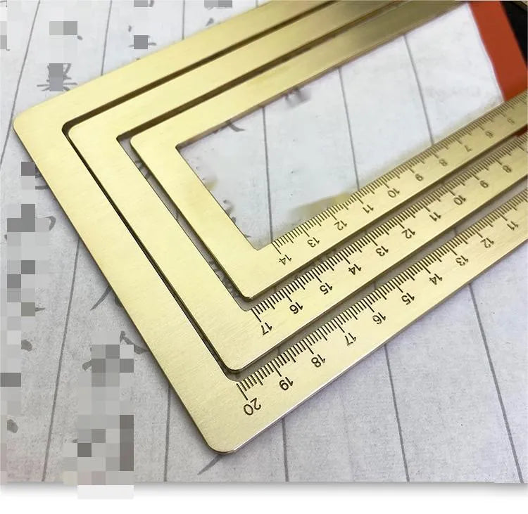 Solid brass paper weight set with engraved square design for calligraphy and writing.