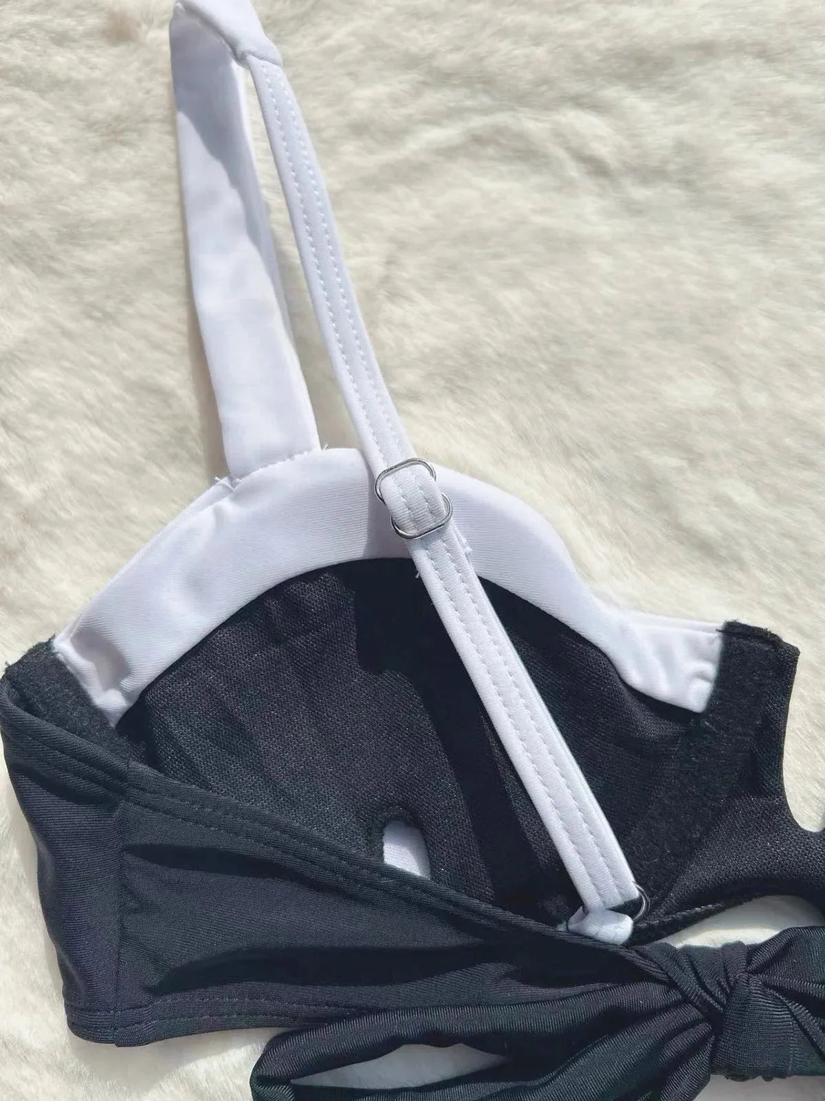 Black low waist bikini women's swimsuit with split stitching detail, brief style swimwear
