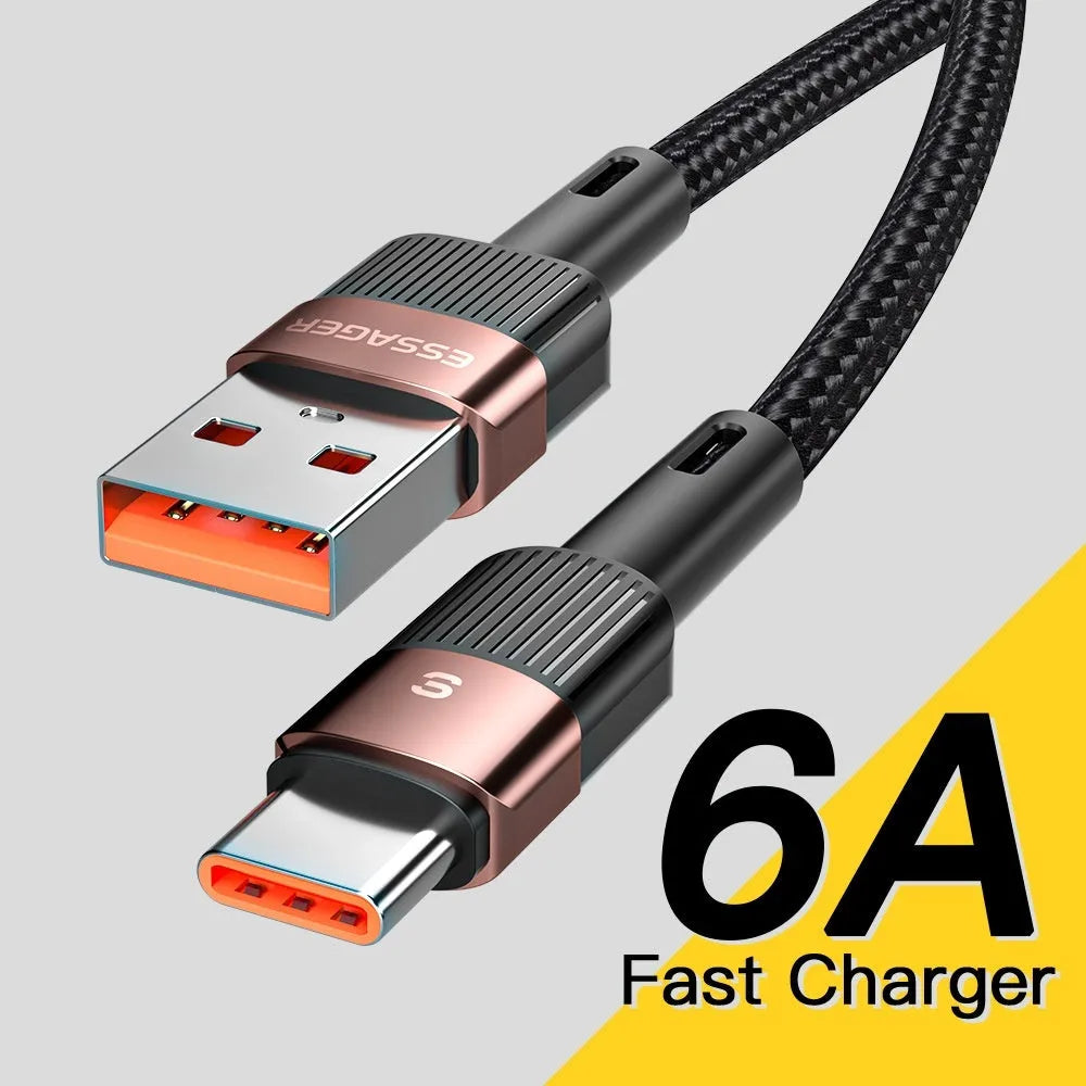 6A super fast charge data cable with aluminium alloy braided thread and Lightning connector in black