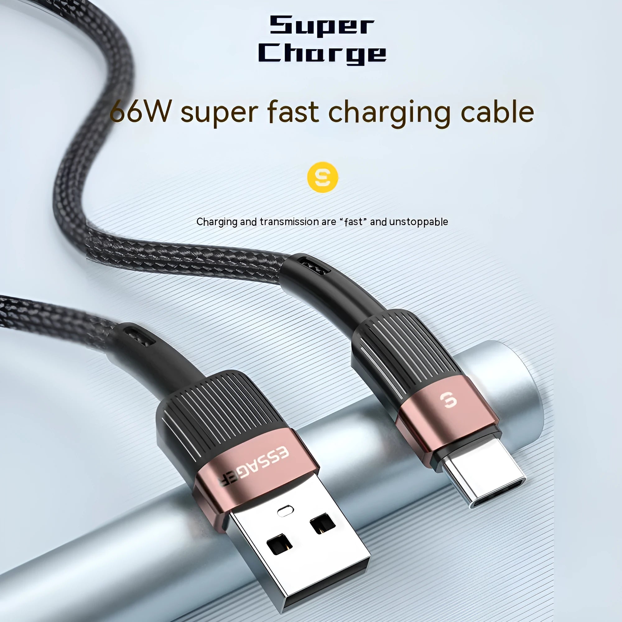 6A super fast charge data cable with aluminium alloy braided thread and Lightning connector in black