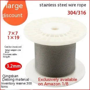 Coiled 304 stainless steel anti-theft wire rope with 7x7 or 7x19 strand structure for security netting