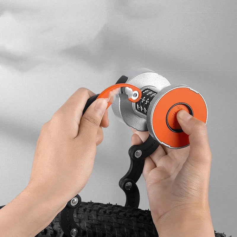 Portable bicycle folding lock in black orange colour with zinc alloy construction for bike security