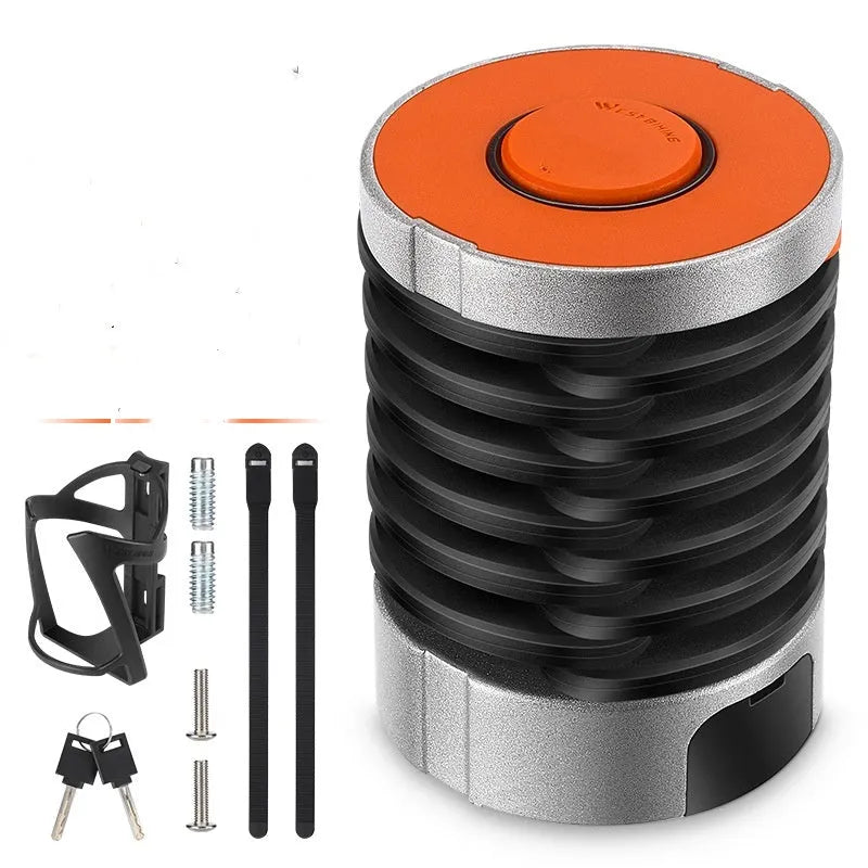 Portable bicycle folding lock in black orange colour with zinc alloy construction for bike security