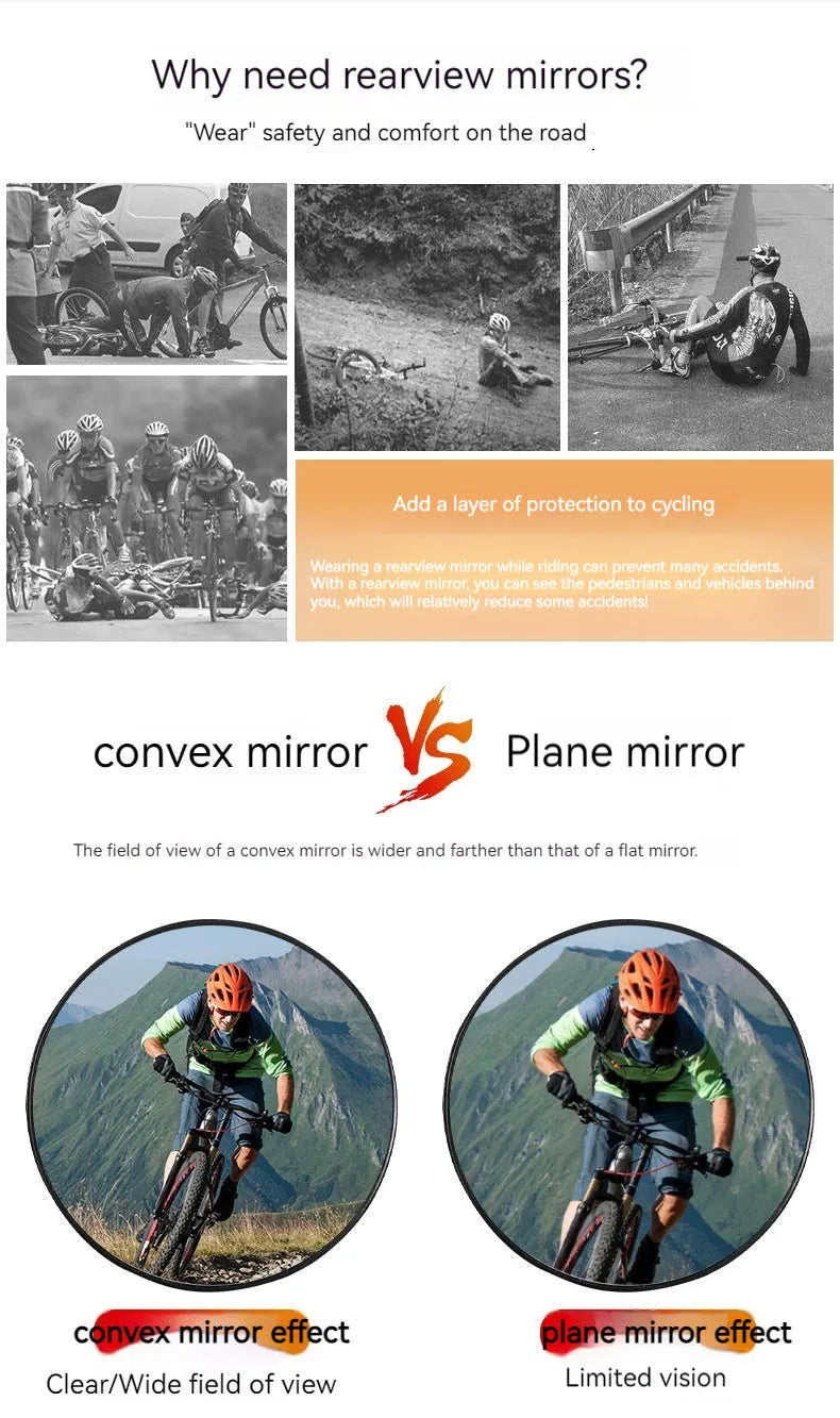 Black nylon wrist-mounted rear-view mirror for cyclists and motorcyclists on a textured background.
