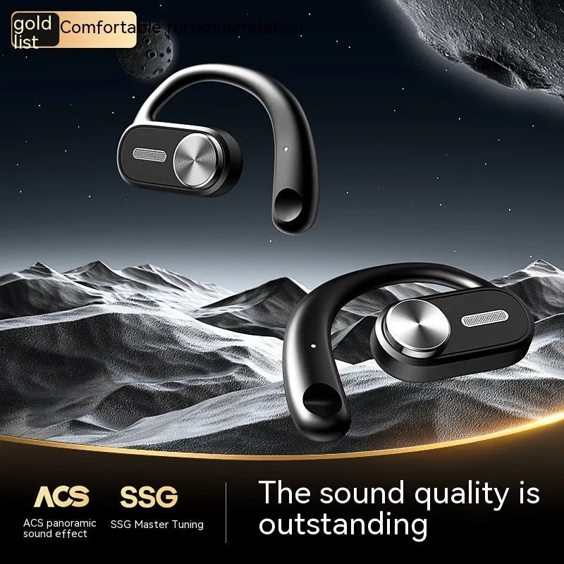 OWS open Bluetooth headset in ear hook design, plastic and aluminium alloy, 14.2mm driver, elegant black