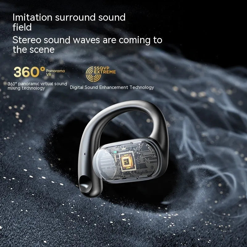 OWS open Bluetooth headset in ear hook design, plastic and aluminium alloy, 14.2mm driver, elegant black