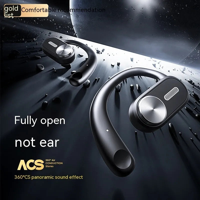 OWS open Bluetooth headset in ear hook design, plastic and aluminium alloy, 14.2mm driver, elegant black
