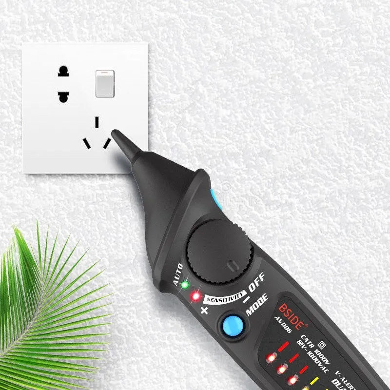 Smart sensor voltage test pencil with neon lamp indicator and metal contact tip.