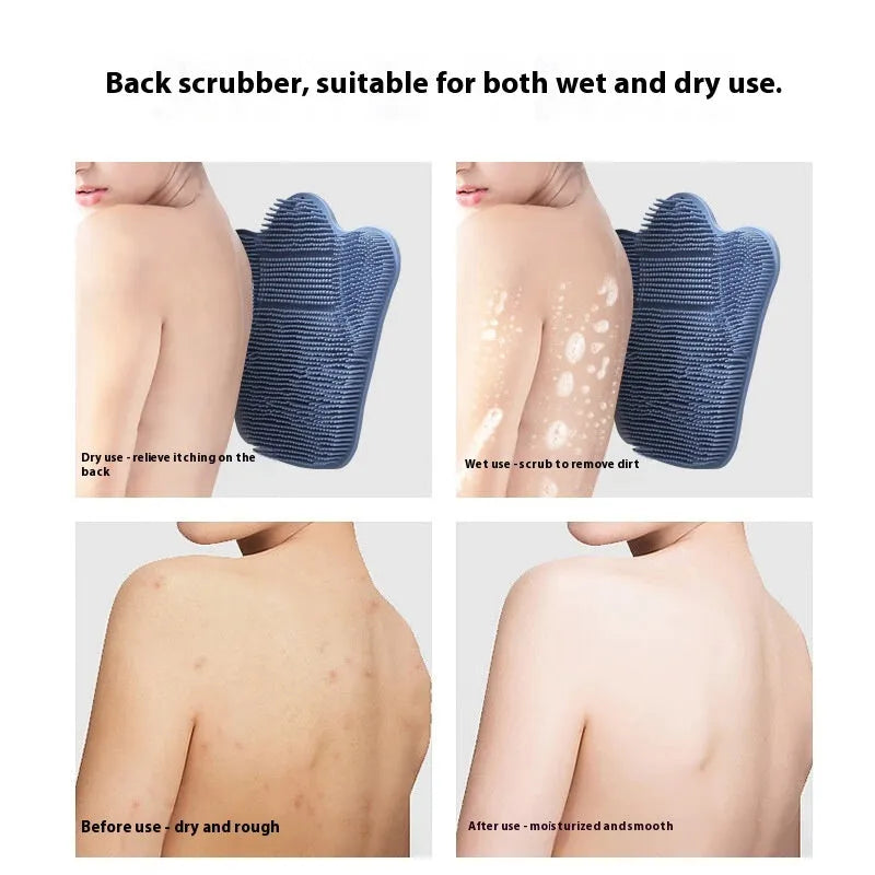 Blue silicone bath rub cushion mat for back scrubbing, shown flat with textured surface.