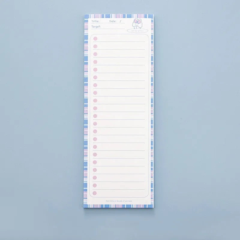 Student notepad with plastic storage box showing 90x248mm dimensions and colour variations