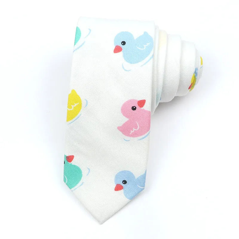 Korean style narrow cotton bow tie for men with printed cartoon pattern design