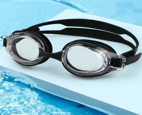 Black adult myopia swimming goggles with adjustable strap and case for 200-600 degree prescription