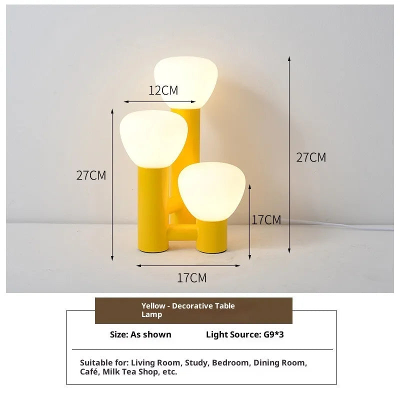 Creative bud mushroom table lamp with wrought iron glass shell and three-color dimming function for bedside use