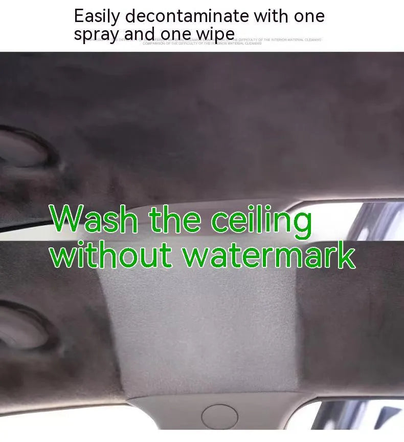 UL ultrasonic fabric roof foam decontamination cleaner bottle with towel and sponge wipes for vehicle ceilings.