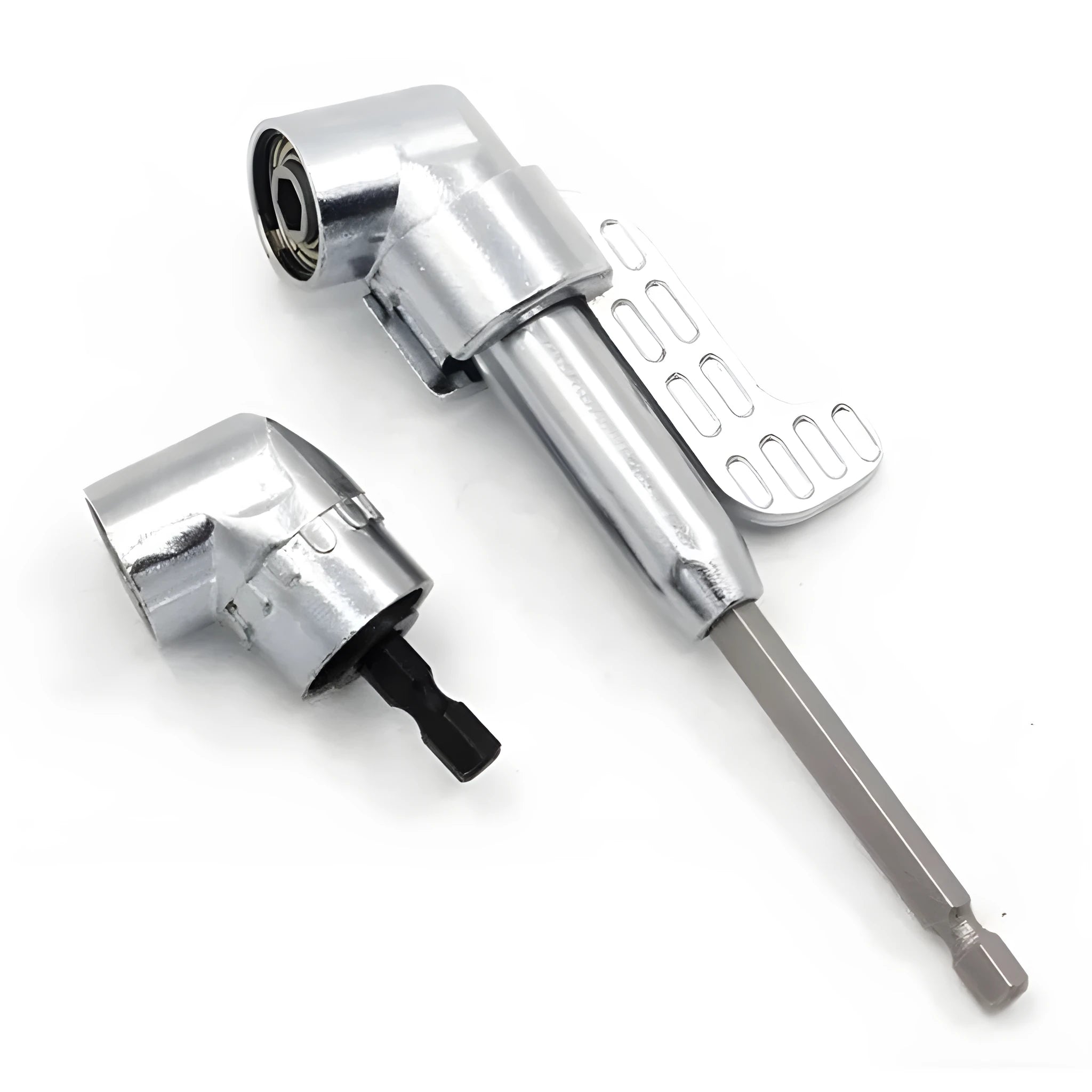 Silver metal 105 degree right angle driver with magnetic hex shank for drill attachment