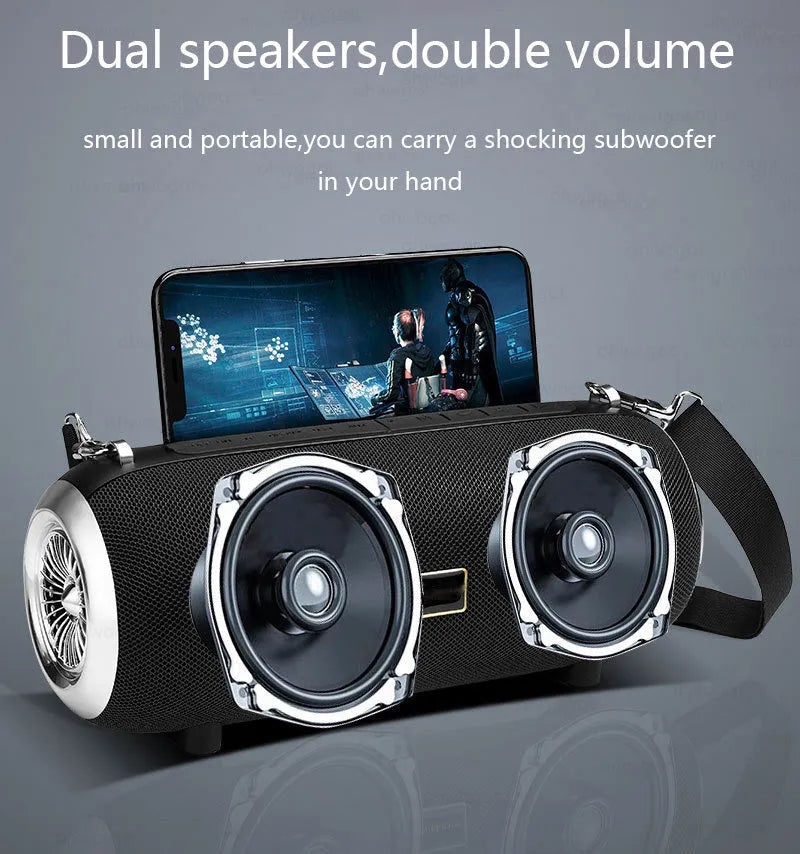 F666 square portable Bluetooth speaker with shoulder strap in blue colour, showing fabric mesh front.